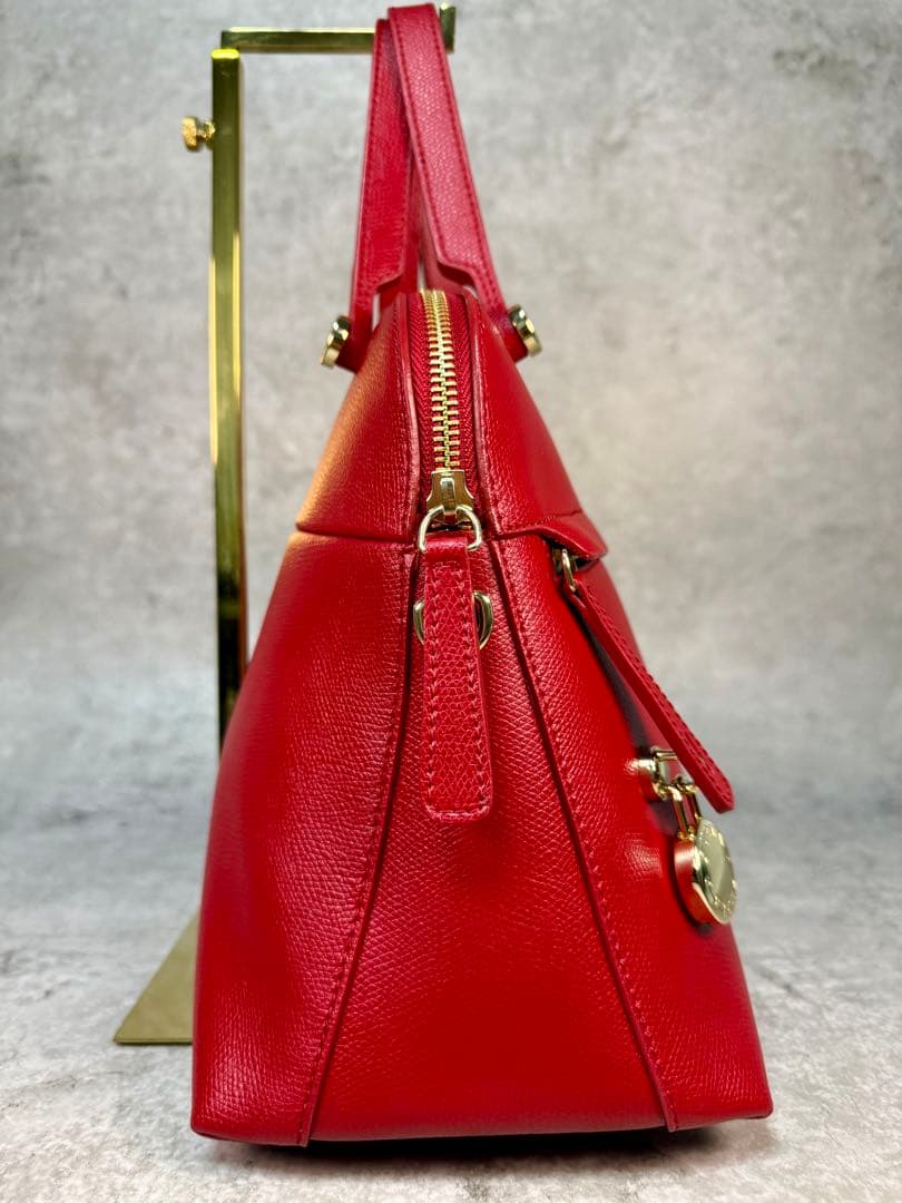 【極美品】FURLA フルラ パイパー M 赤 2WAY ハンドバッグ