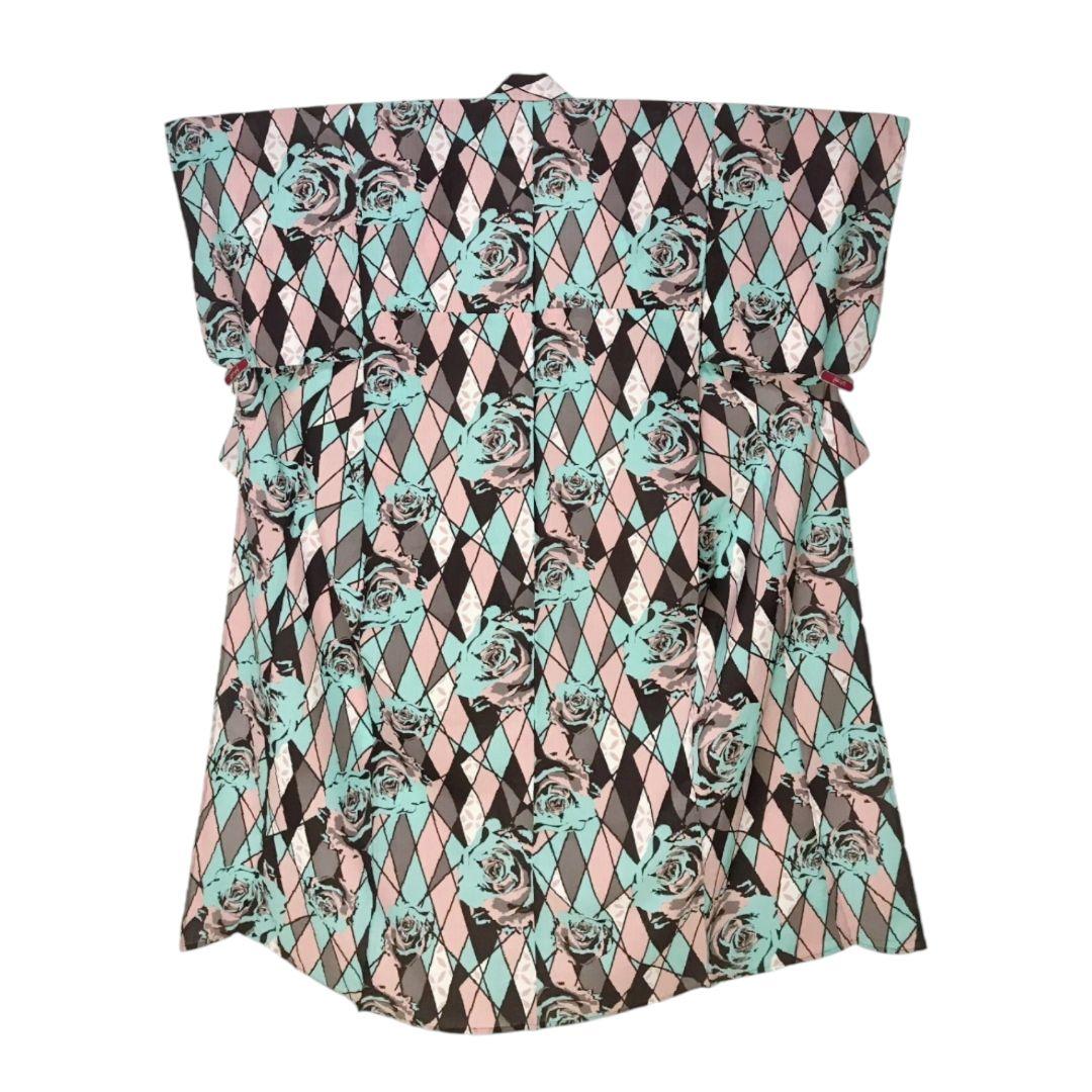 【浴衣】薔薇模様　レトロモダン チョコミント　洋風　単衣　合繊　夏着物　洗える