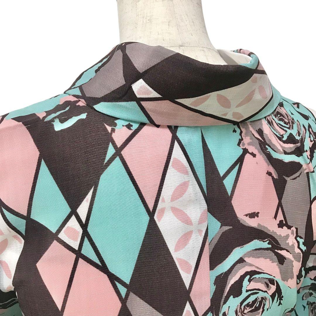 【浴衣】薔薇模様　レトロモダン チョコミント　洋風　単衣　合繊　夏着物　洗える