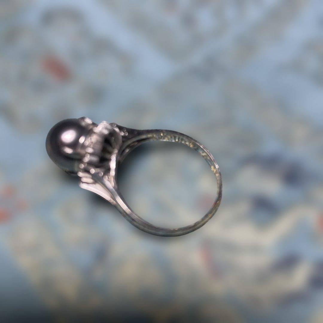 １０ｍｍ玉　黒真珠 プラチナ900リング