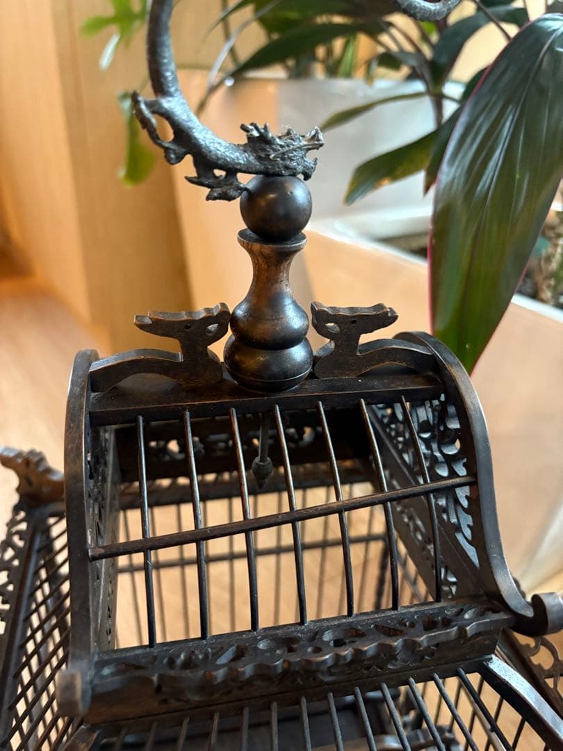 鳥籠　中国アンティーク　美品　龍　置物　木製品