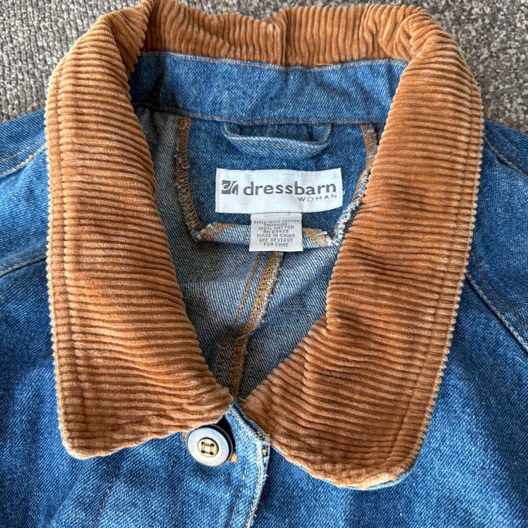 90s デニムロングコート　襟切替 コーデュロイ