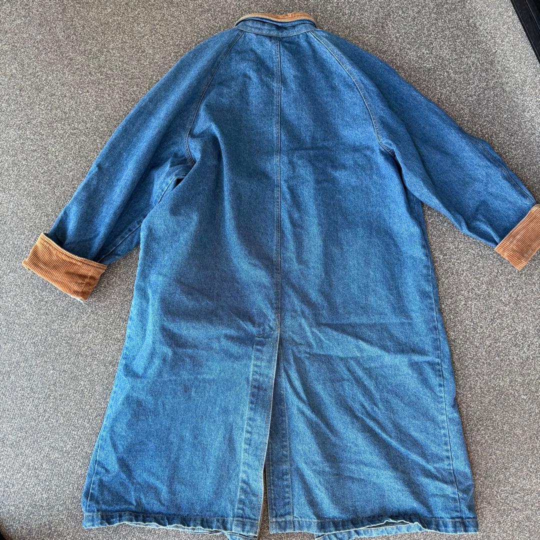 90s デニムロングコート　襟切替 コーデュロイ