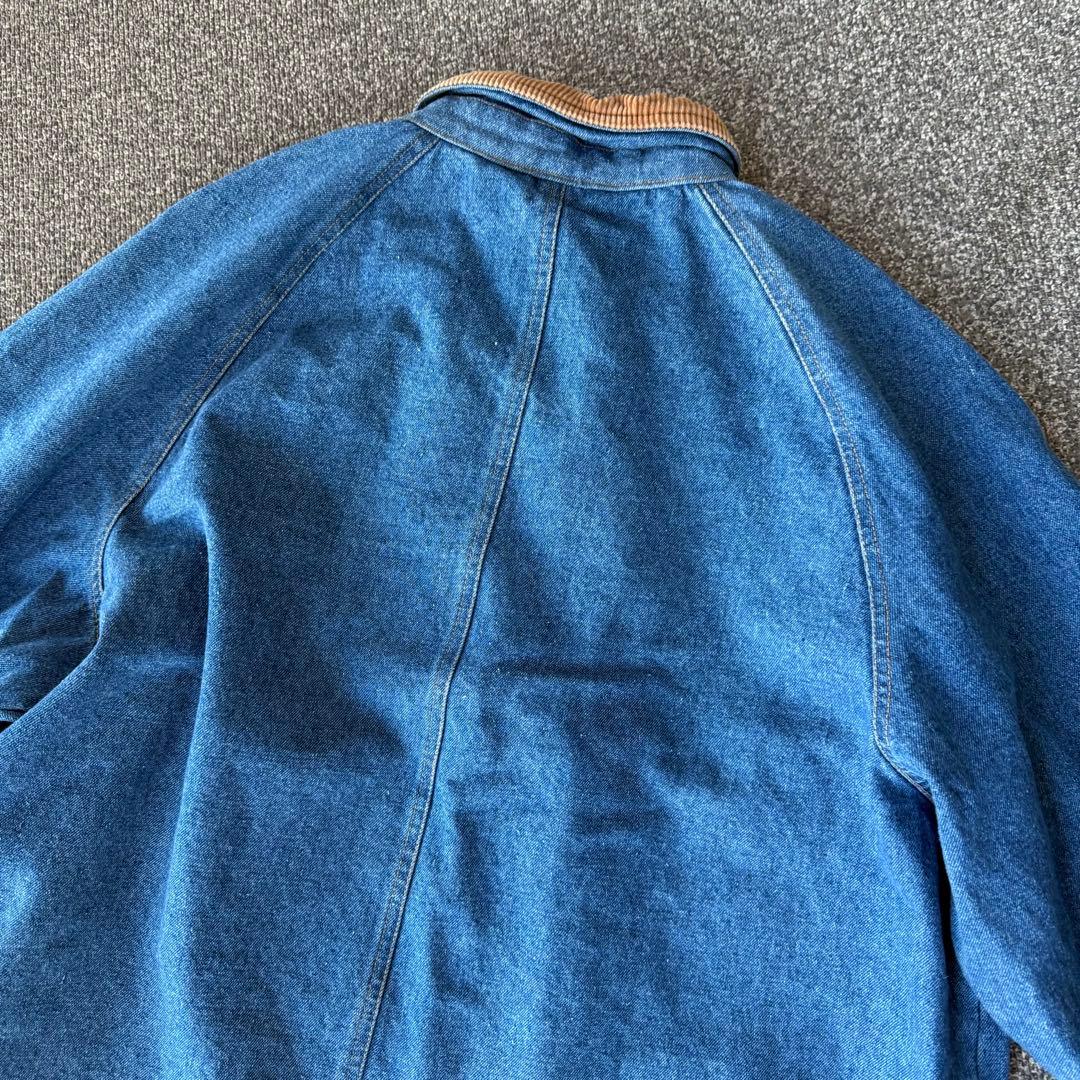 90s デニムロングコート　襟切替 コーデュロイ