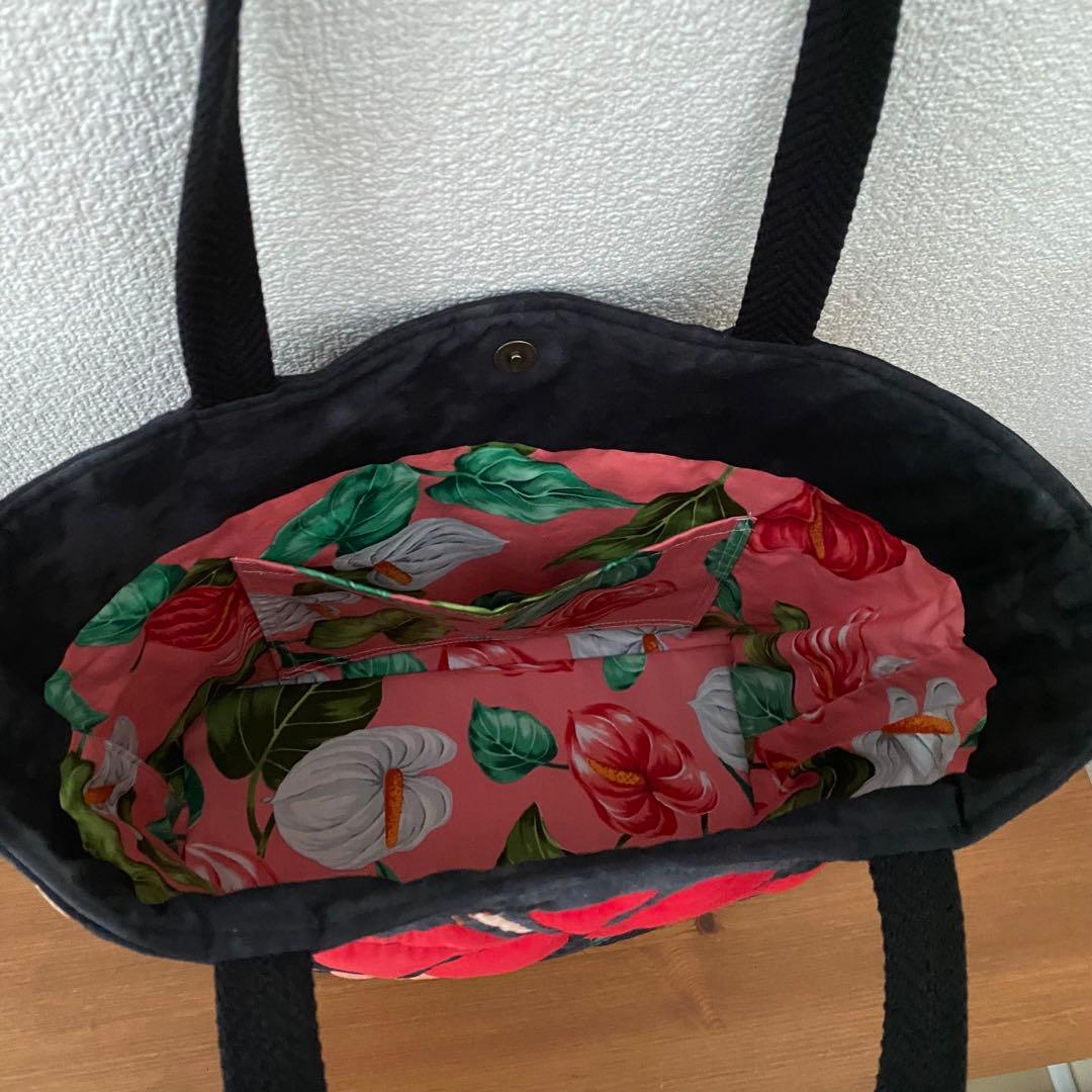 ハワイアンキルト◆トートバッグ◆ハイビスカス、ティアレ◆ハンドメイド