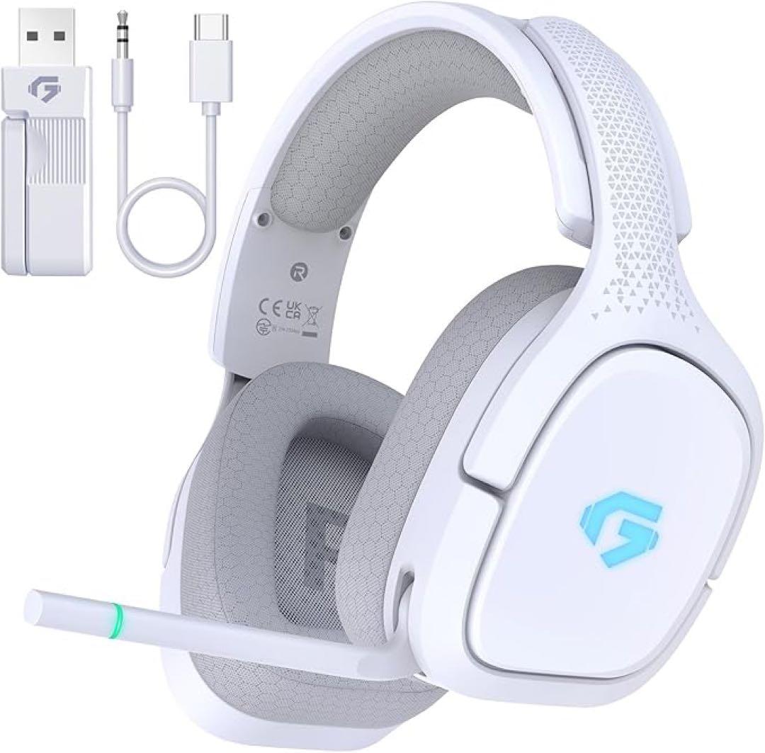 ゲーミングヘッドセット 2.4GHzホワイト　ワイヤレス接続、ゲームヘッドホン