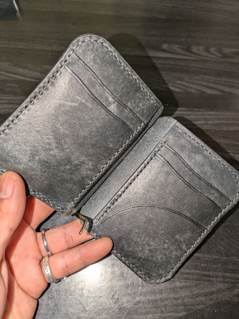 イタリアンレザー コンパクトウォレット マネークリップ式 ハンドメイド 本革