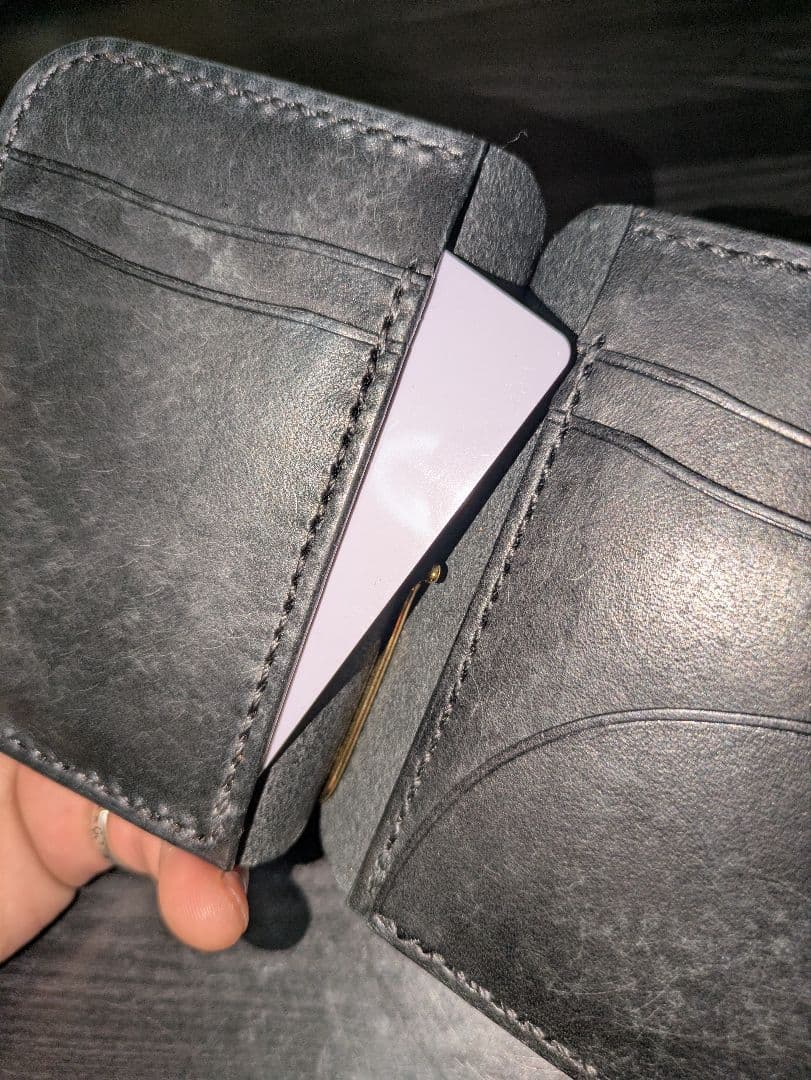 イタリアンレザー コンパクトウォレット マネークリップ式 ハンドメイド 本革