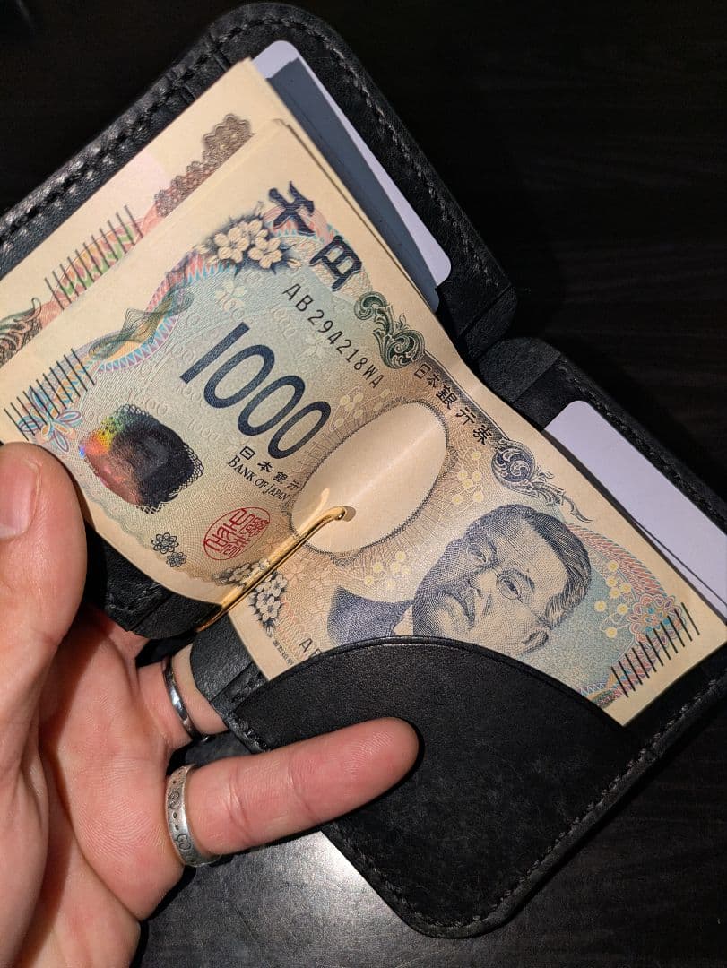 イタリアンレザー コンパクトウォレット マネークリップ式 ハンドメイド 本革