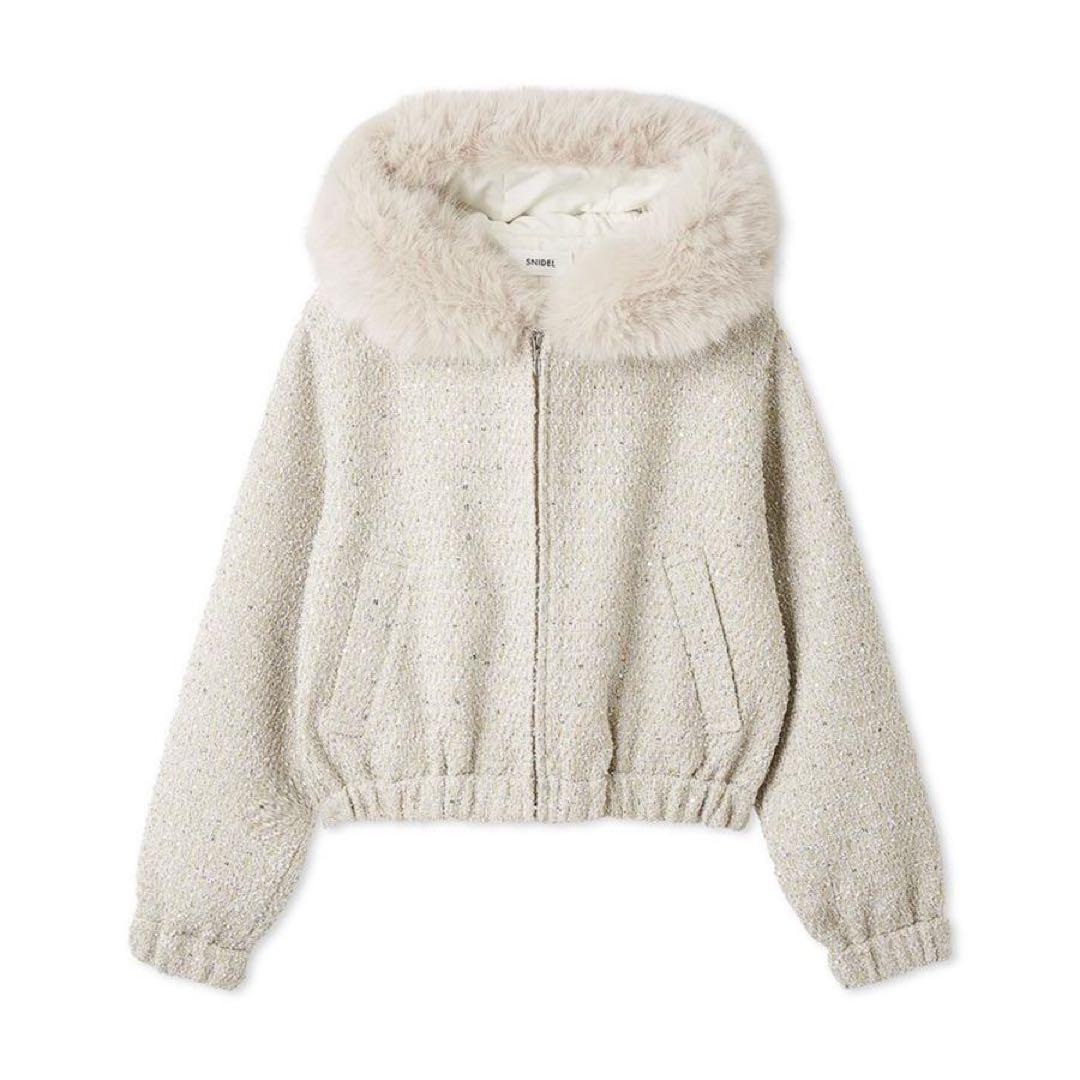 SNIDEL ファー付きツイードブルゾン フード付き アイボリー系　早く売りたい