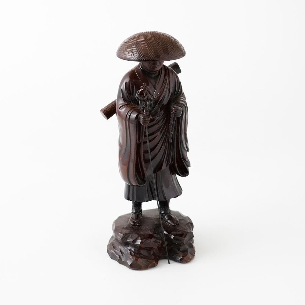 T牧田秀雲作 高岡銅器 空海 弘法大師像 銅像 置物 飾物 銅器　金属工芸