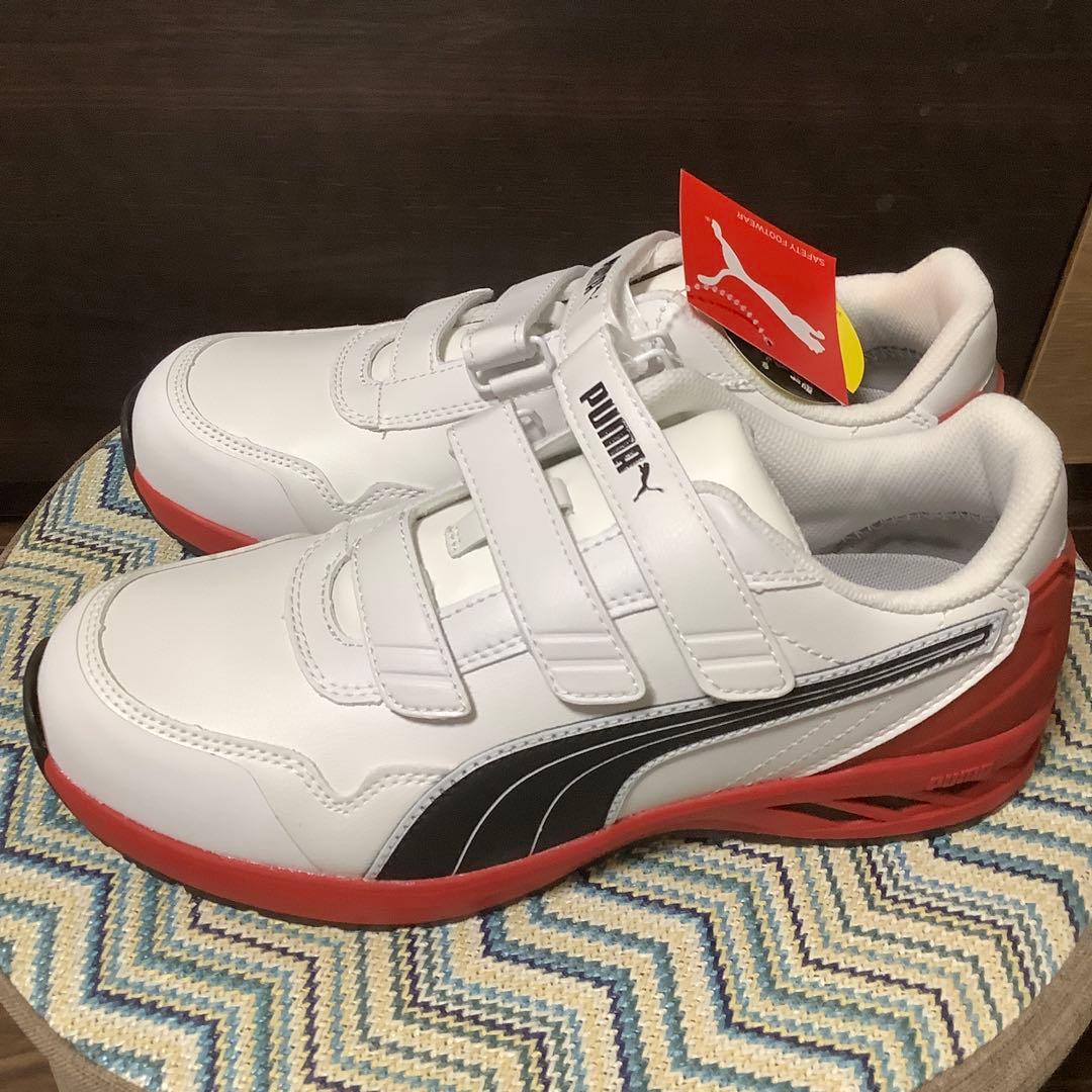 本麒麟さま PUMA 安全靴 ホワイト/レッド ベルクロ