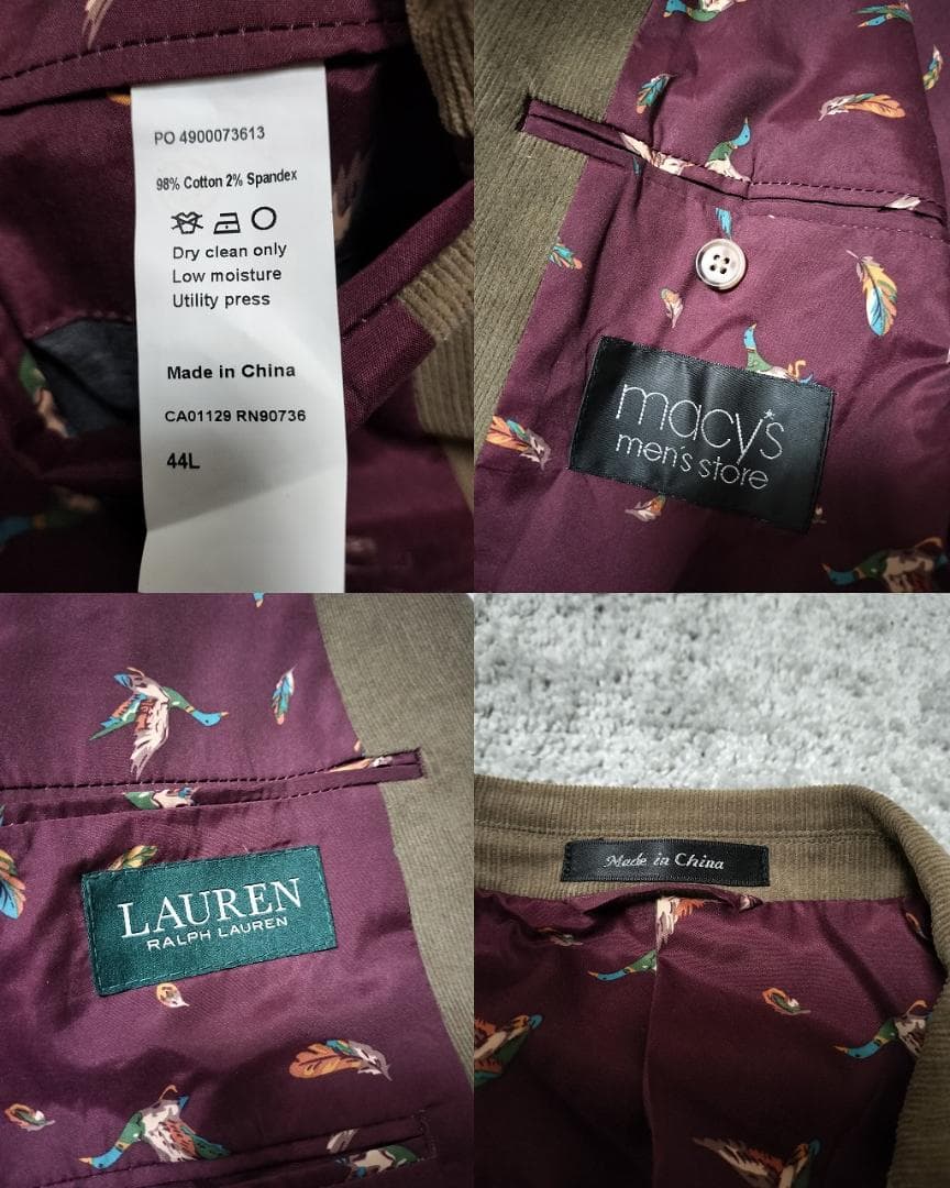 ラルフローレン/コーデュロイJKTエルボーパッチ裏地バード総柄/ビッグシルエット