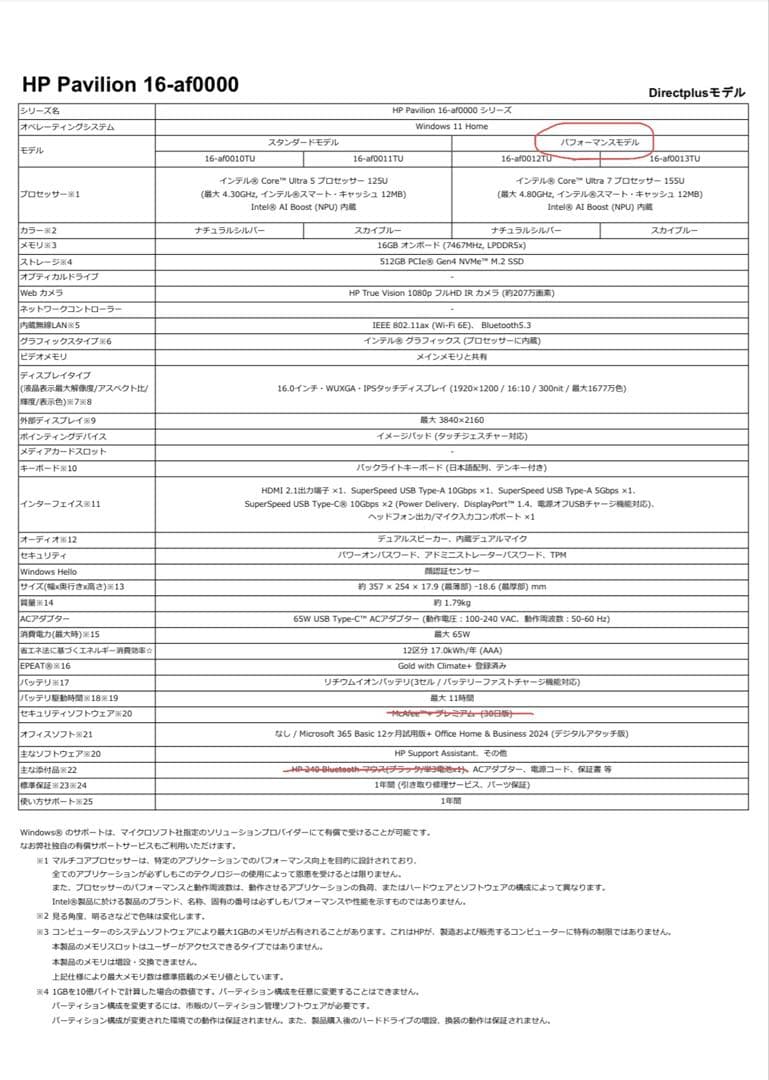 HP Pavilion16-af0012TU Core™︎Ultra7 ノートPC