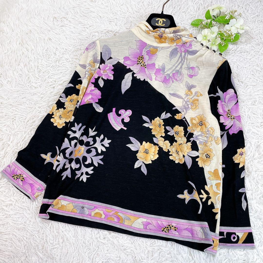 LEONARD レオナール ウール100％使用 カットソー ブラック系 XL相当