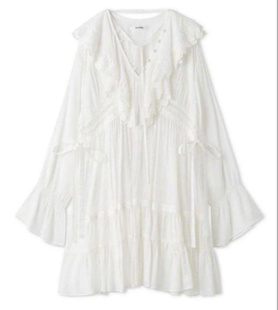 SNIDEL スナイデル コットンライクラッフルカラーチュニック WHT