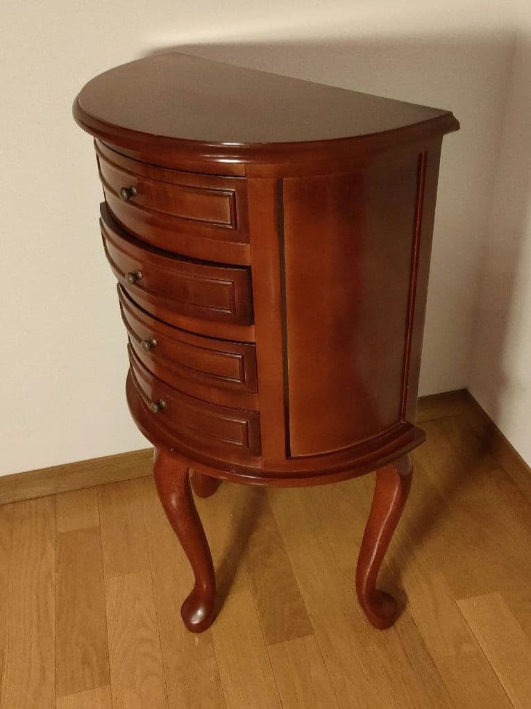 アンティーク調 木製 猫脚 ジュエリーチェスト 4段 半円 猫足 3本足