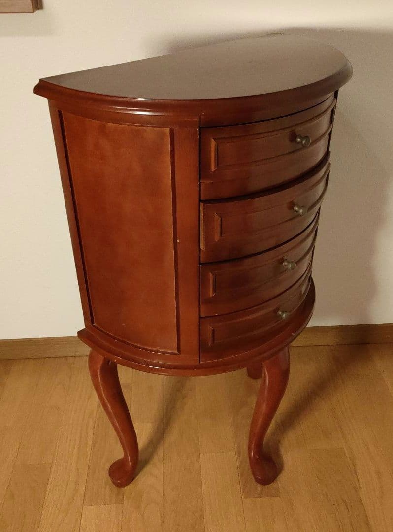 アンティーク調 木製 猫脚 ジュエリーチェスト 4段 半円 猫足 3本足