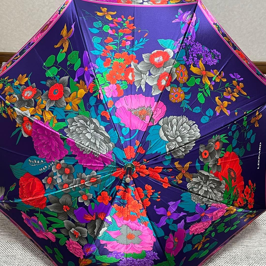 LEONARD レオナール　花柄文字ロゴ　一本傘　長傘　晴雨兼用