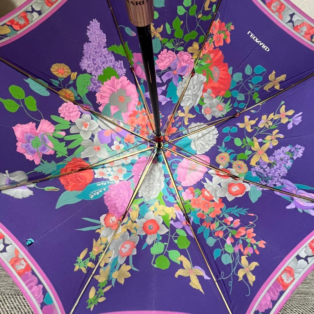 LEONARD レオナール　花柄文字ロゴ　一本傘　長傘　晴雨兼用