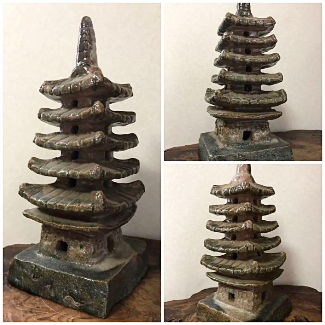 時代 五重寳塔 飛天窯 在銘 陶器 共箱 約6.2㎏ 高さ約40㎝