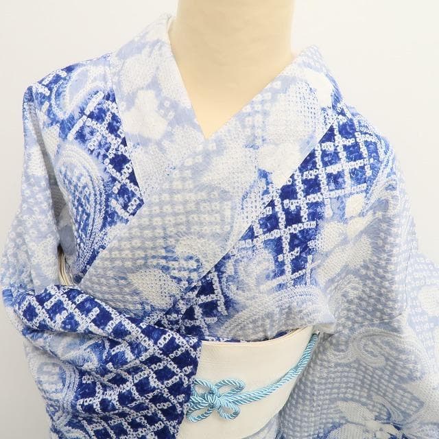 未着用 有松鳴海絞り 夏着物 綿 高級仕立て 仕付け糸付 高級浴衣 6167