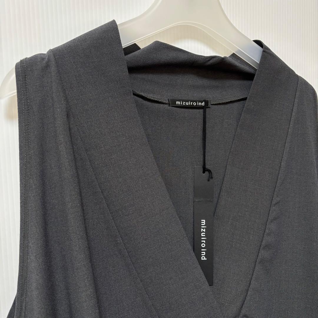 新品【ミズイロインド 】チュニック ベスト　グレー　Vネック　リブ
