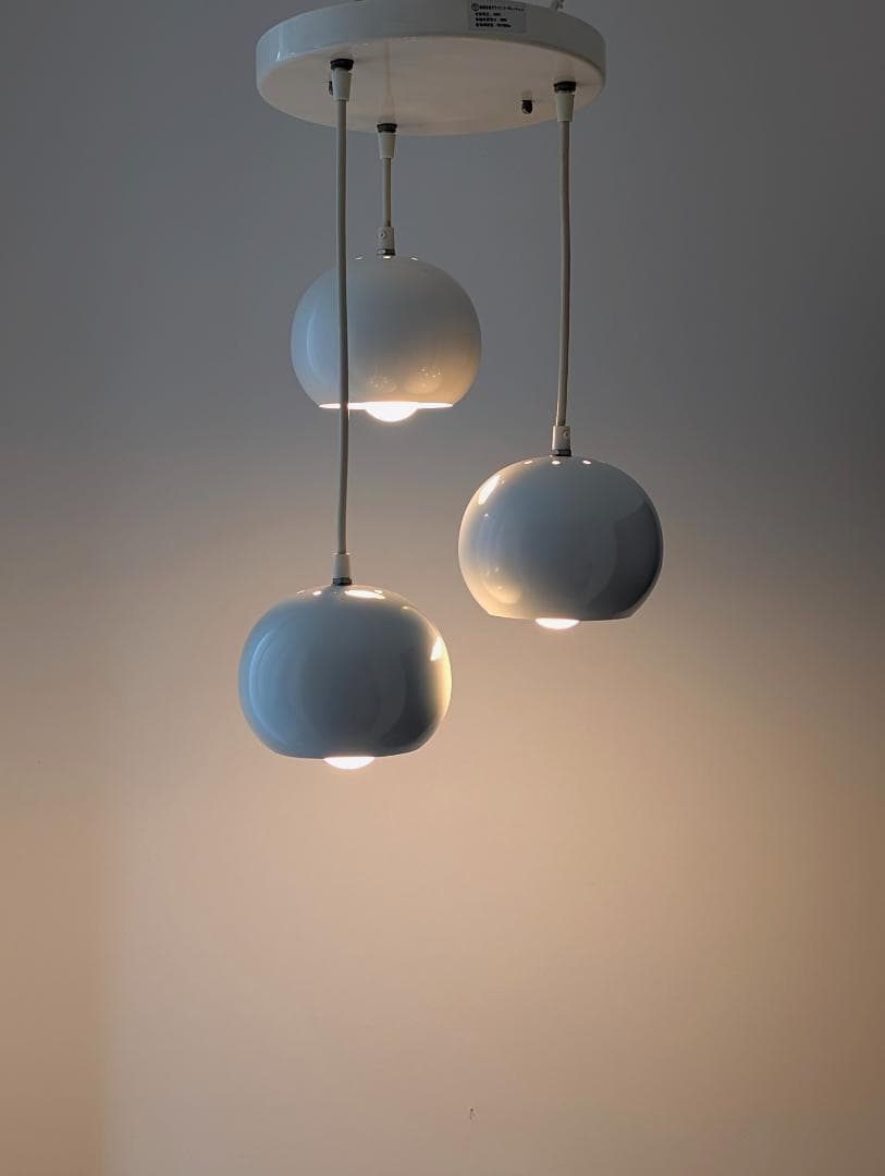 00s OLD 3灯 メタル ボールライト ペンダントランプ 白 スペースエイジ