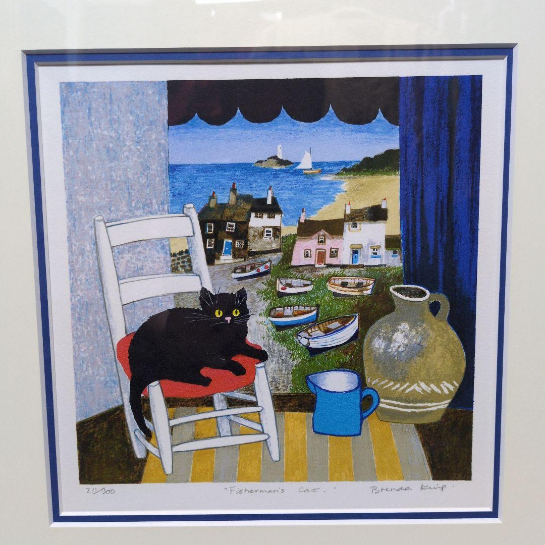 ブレンダ キング　リトグラフ　保証書付　フィッシャーマンズキャット　額入り
