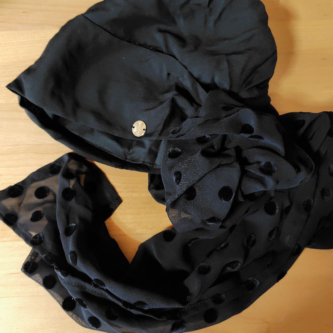 BARENスカーフハット　ドットシフォンブラック&　前髪ウィッグ
