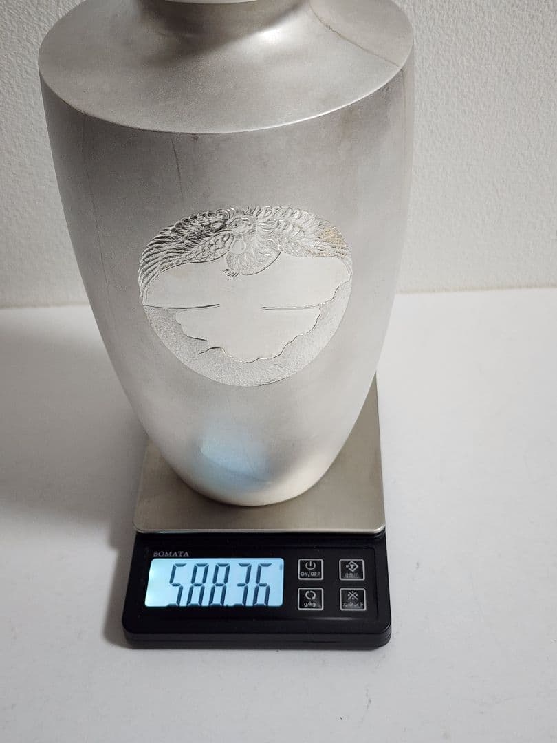 純銀 秋田　森製 花瓶 贈り銘　小樽市功労者表彰紀念　約588.36g 花器
