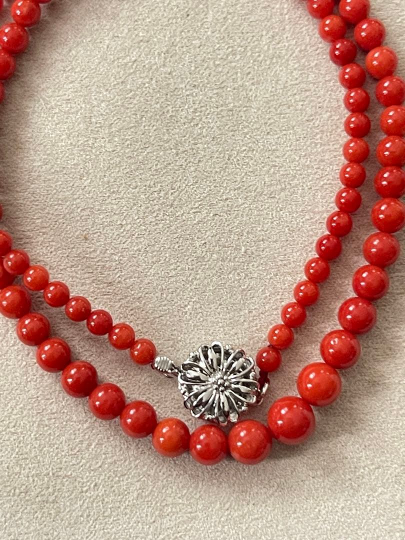 珊瑚サンゴネックレス6.9mm、重约14g