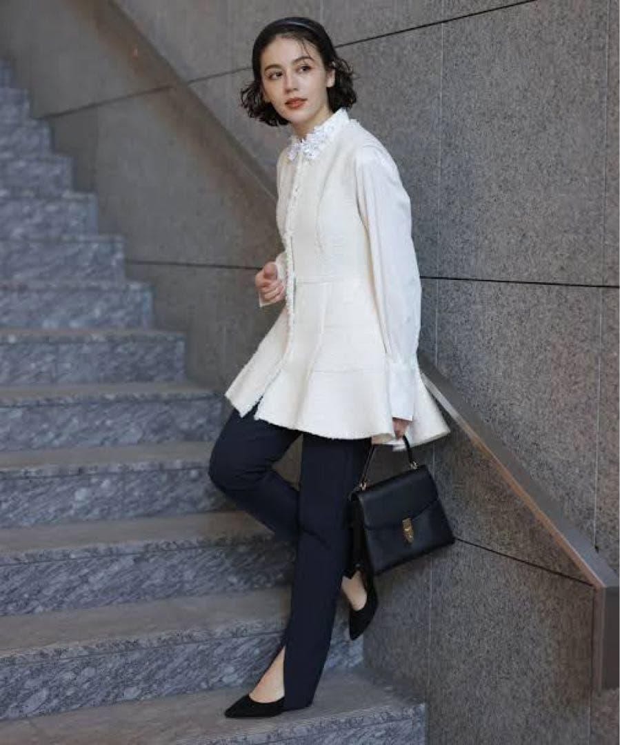 ゆべしArpege storyツイードフレアジレ ホワイト 1アルページュ