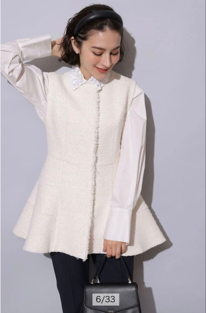 ゆべしArpege storyツイードフレアジレ ホワイト 1アルページュ