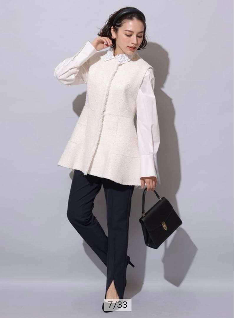 ゆべしArpege storyツイードフレアジレ ホワイト 1アルページュ