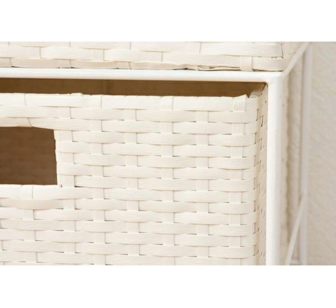 【未使用】ラタン ランドリー チェスト 4段 キャスター付