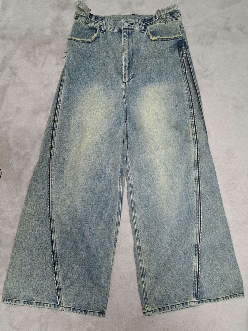 GRANCY グランシー ジップ バギー ブルー デニム パンツ Lサイズ