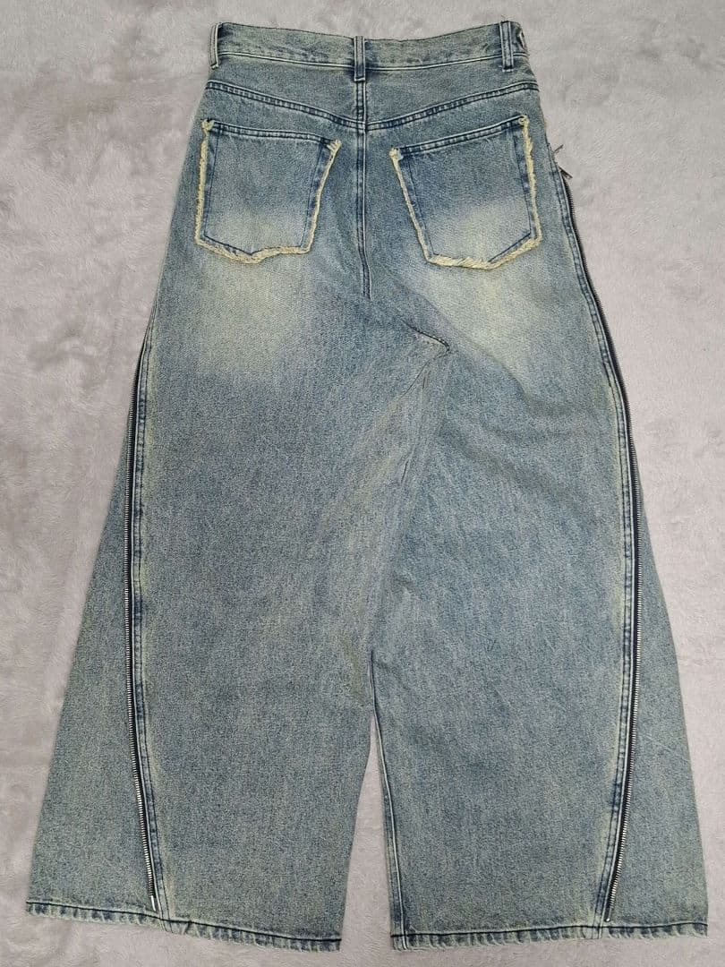 GRANCY グランシー ジップ バギー ブルー デニム パンツ Lサイズ