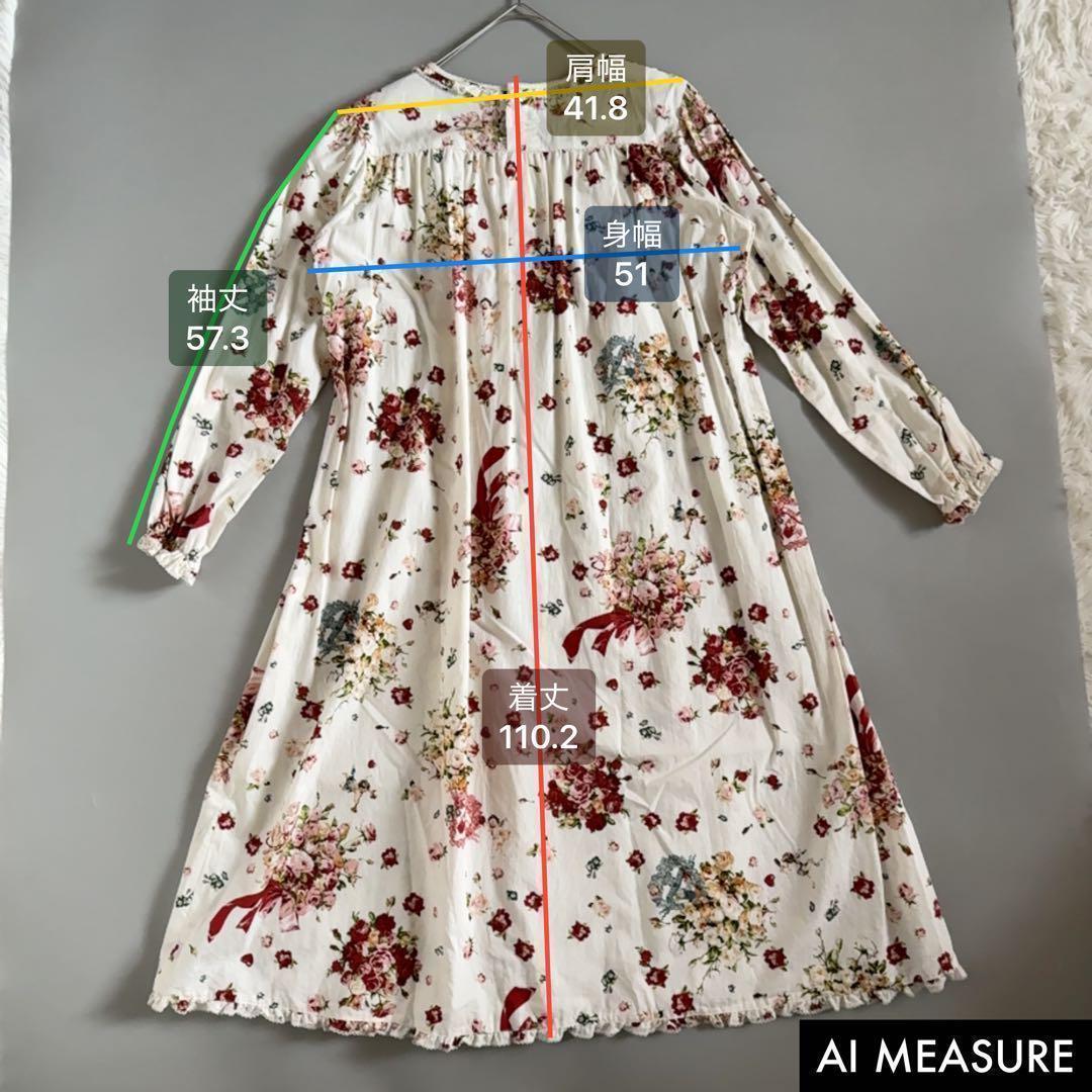 21年モデル✨ピンクハウス アンジェリークローズ柄 ミディ丈ワンピース フリル