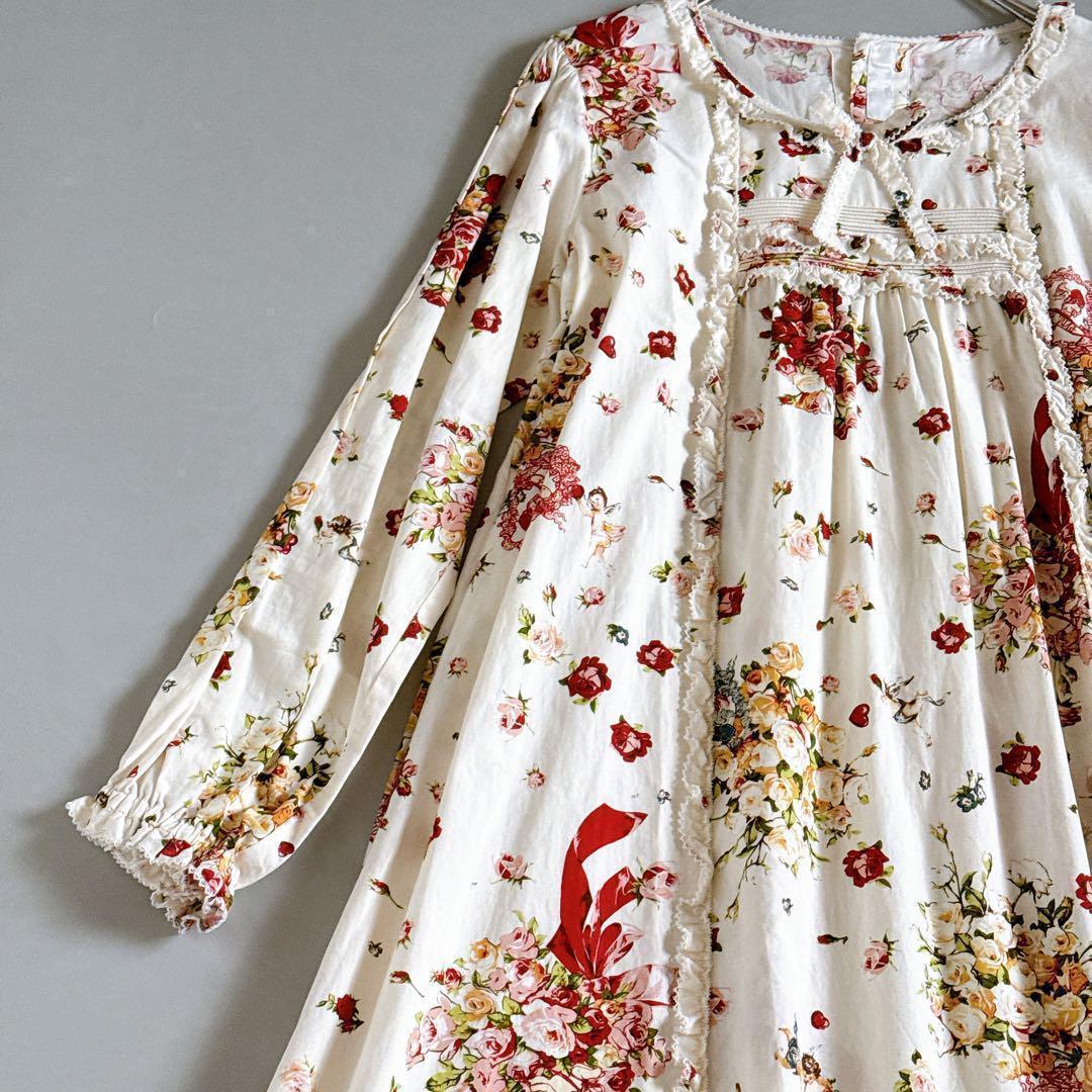 21年モデル✨ピンクハウス アンジェリークローズ柄 ミディ丈ワンピース フリル