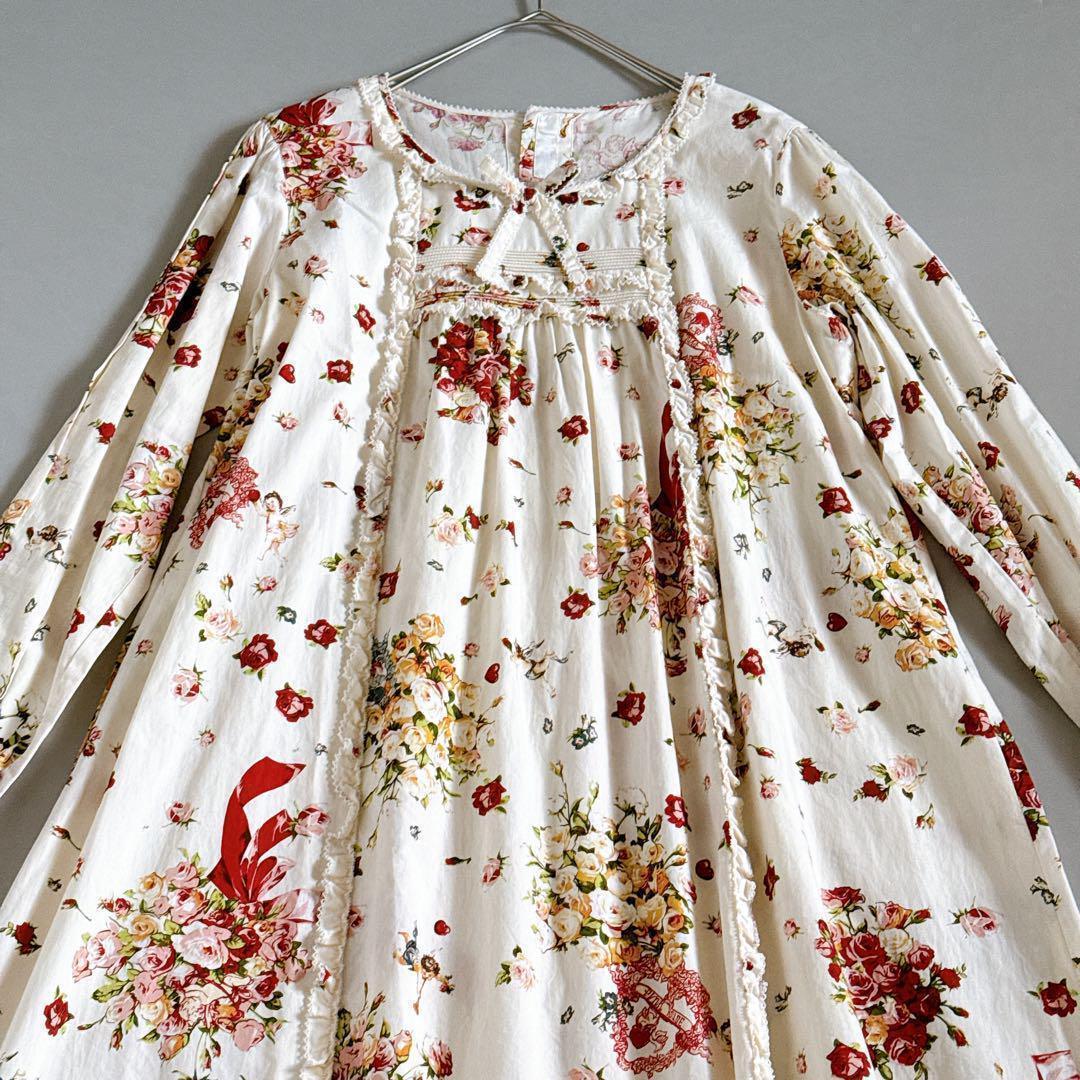 21年モデル✨ピンクハウス アンジェリークローズ柄 ミディ丈ワンピース フリル