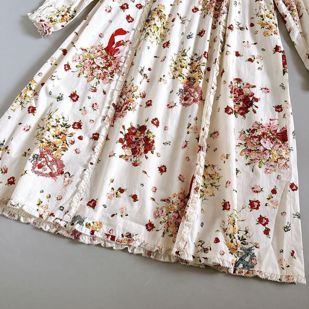 21年モデル✨ピンクハウス アンジェリークローズ柄 ミディ丈ワンピース フリル