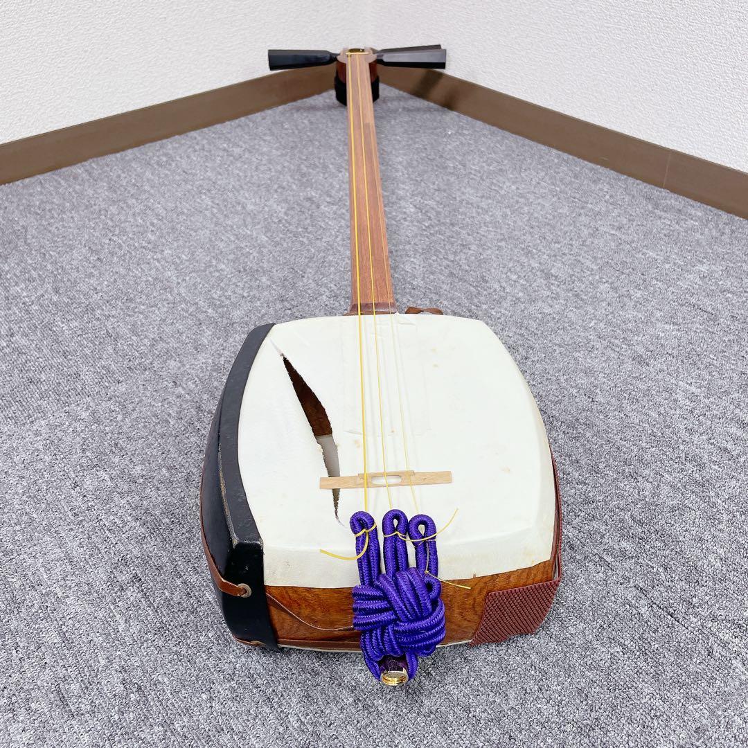 津軽三味線 花梨 一本溝 東さわり 犬皮 太棹 丸打胴 和楽器 撥 ケース付
