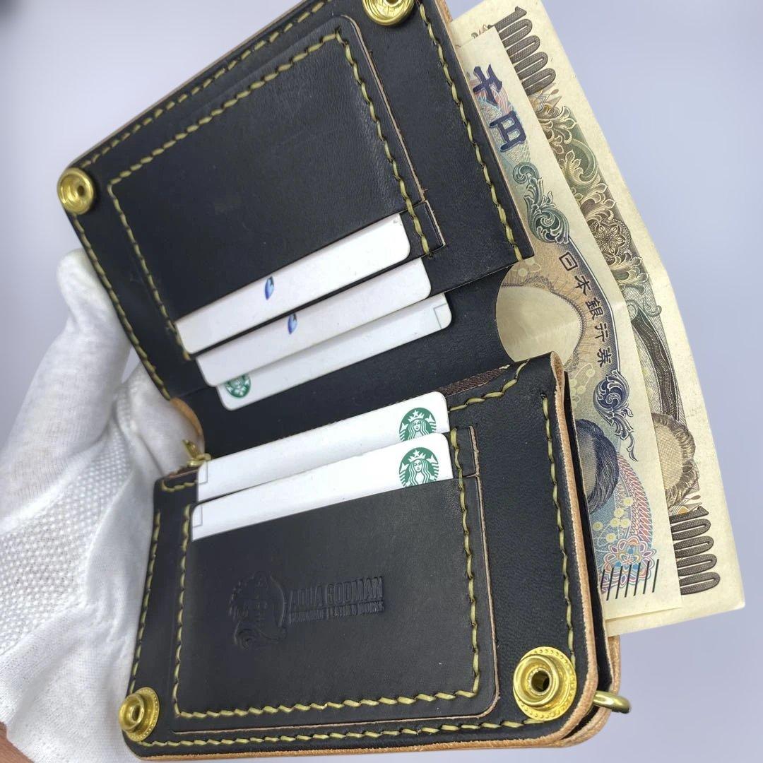 お札折らずに収納できる無骨な手染めミドルトラッカーウォレット BTW