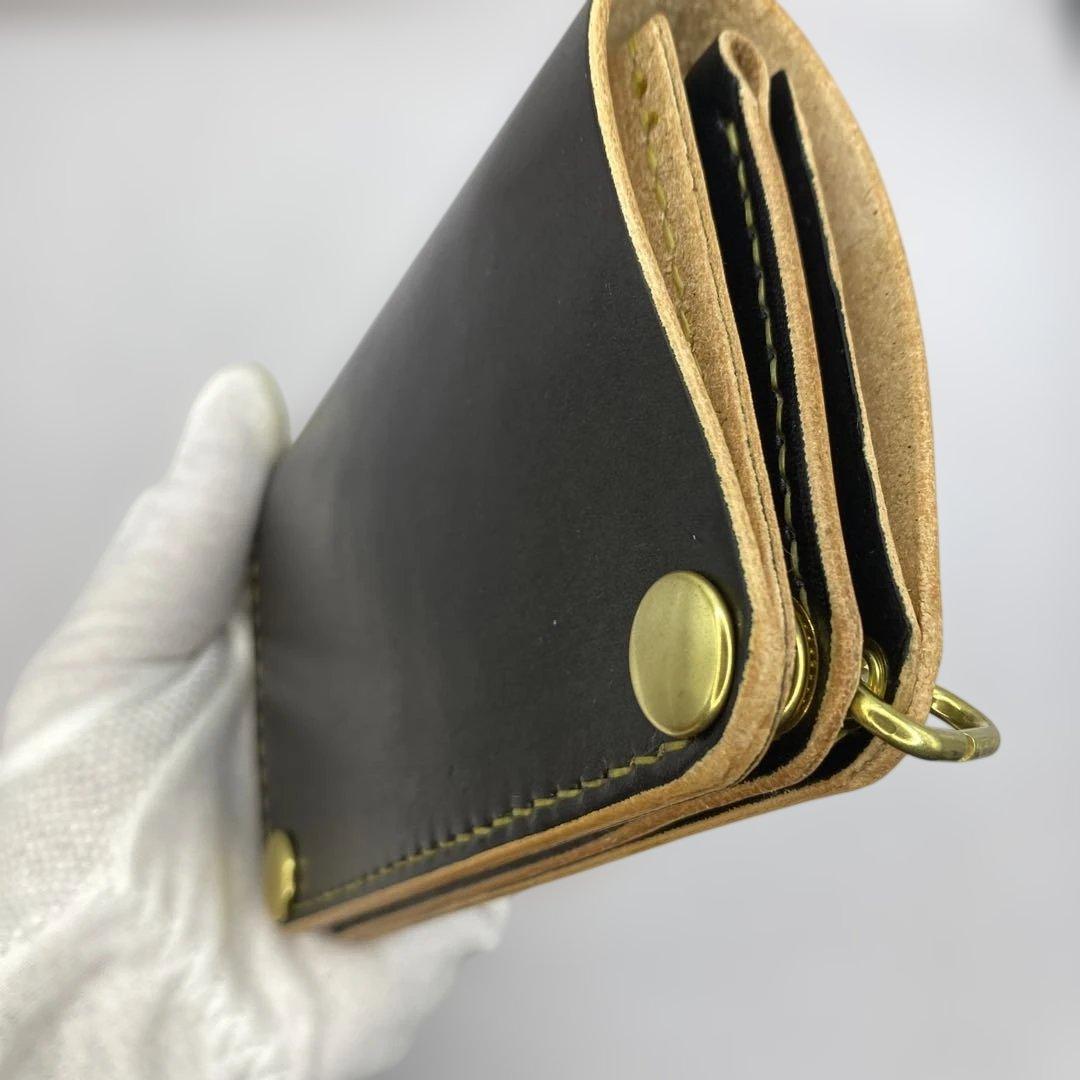 お札折らずに収納できる無骨な手染めミドルトラッカーウォレット BTW