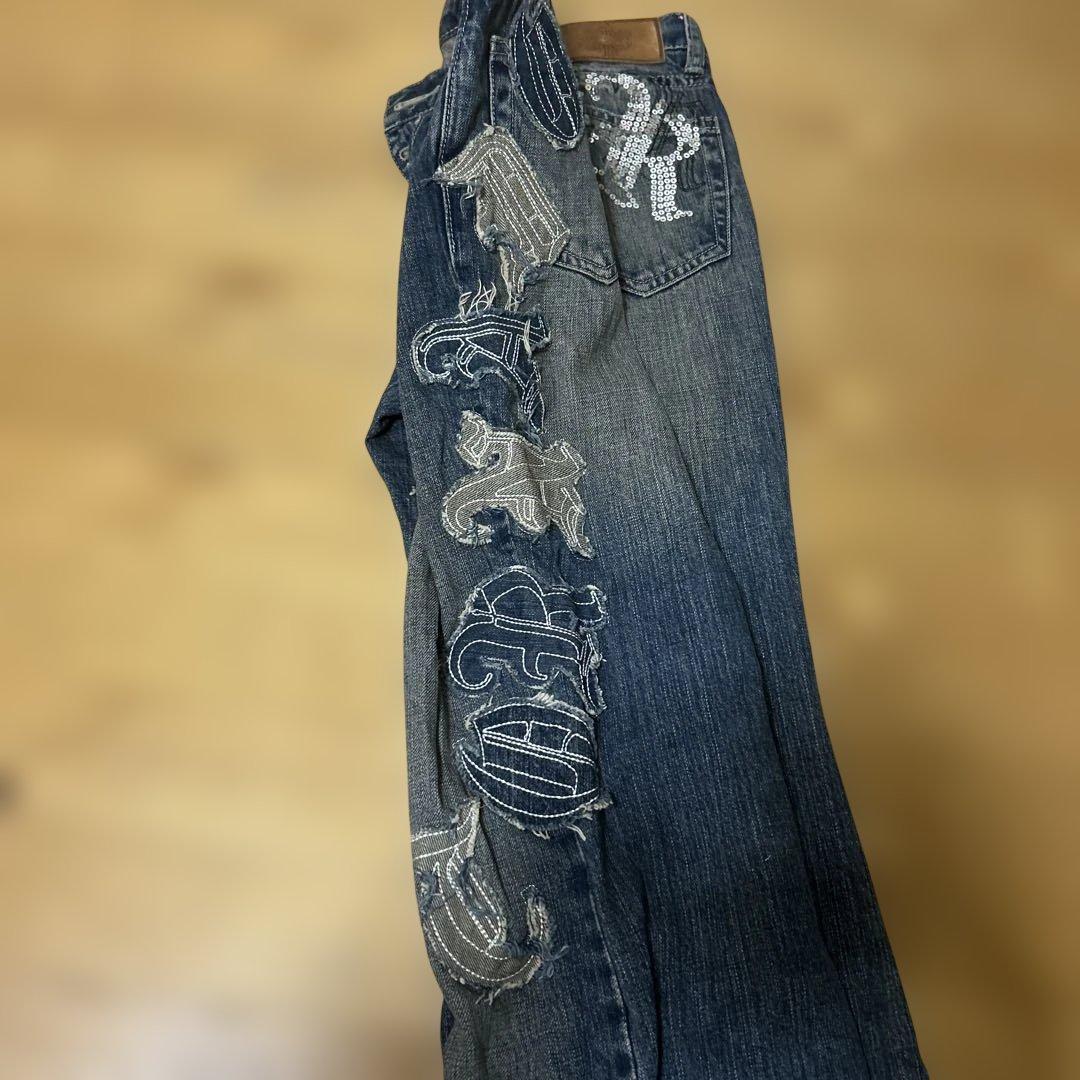 刺繍入りダークブルーブーツカットデニム　ヴィンテージ美品