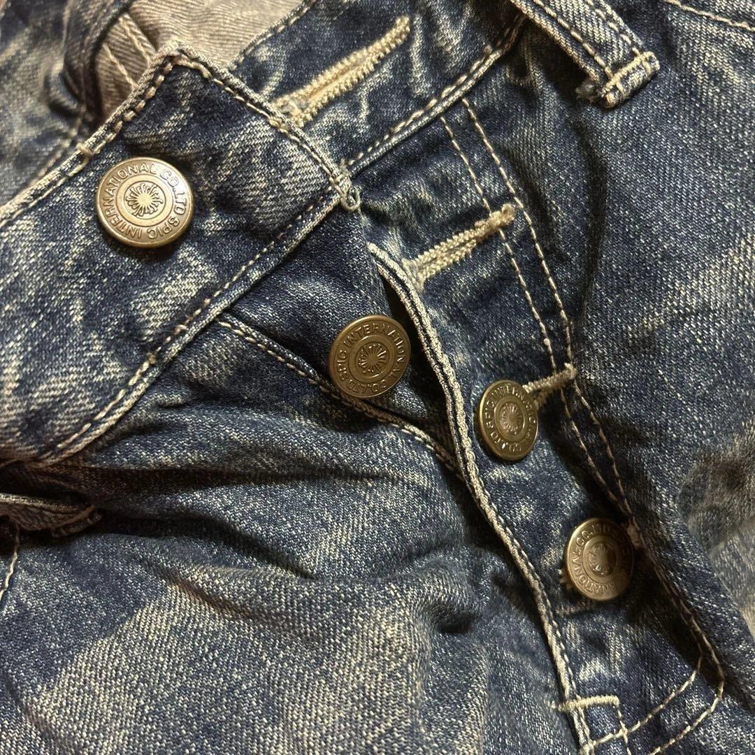 刺繍入りダークブルーブーツカットデニム　ヴィンテージ美品