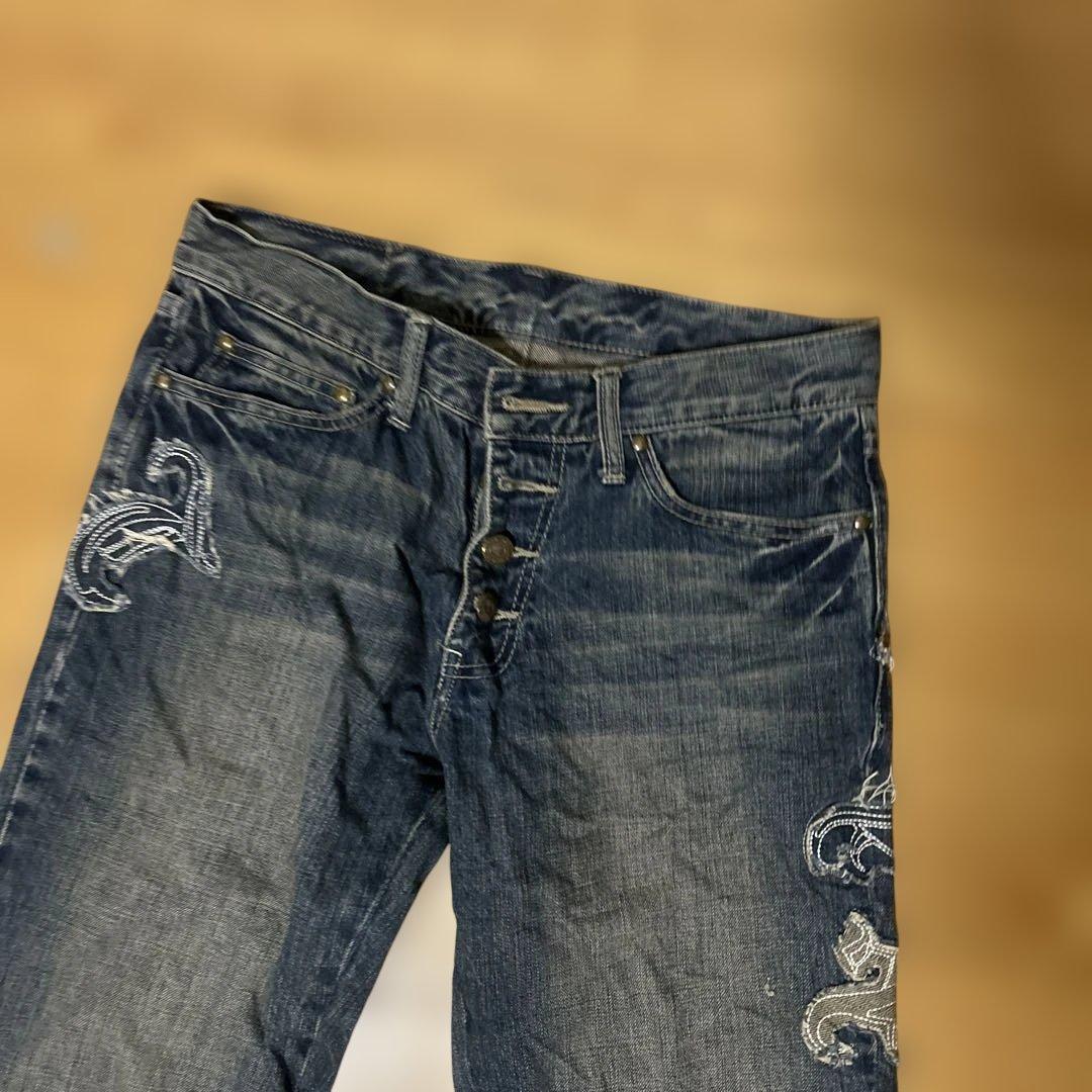 刺繍入りダークブルーブーツカットデニム　ヴィンテージ美品