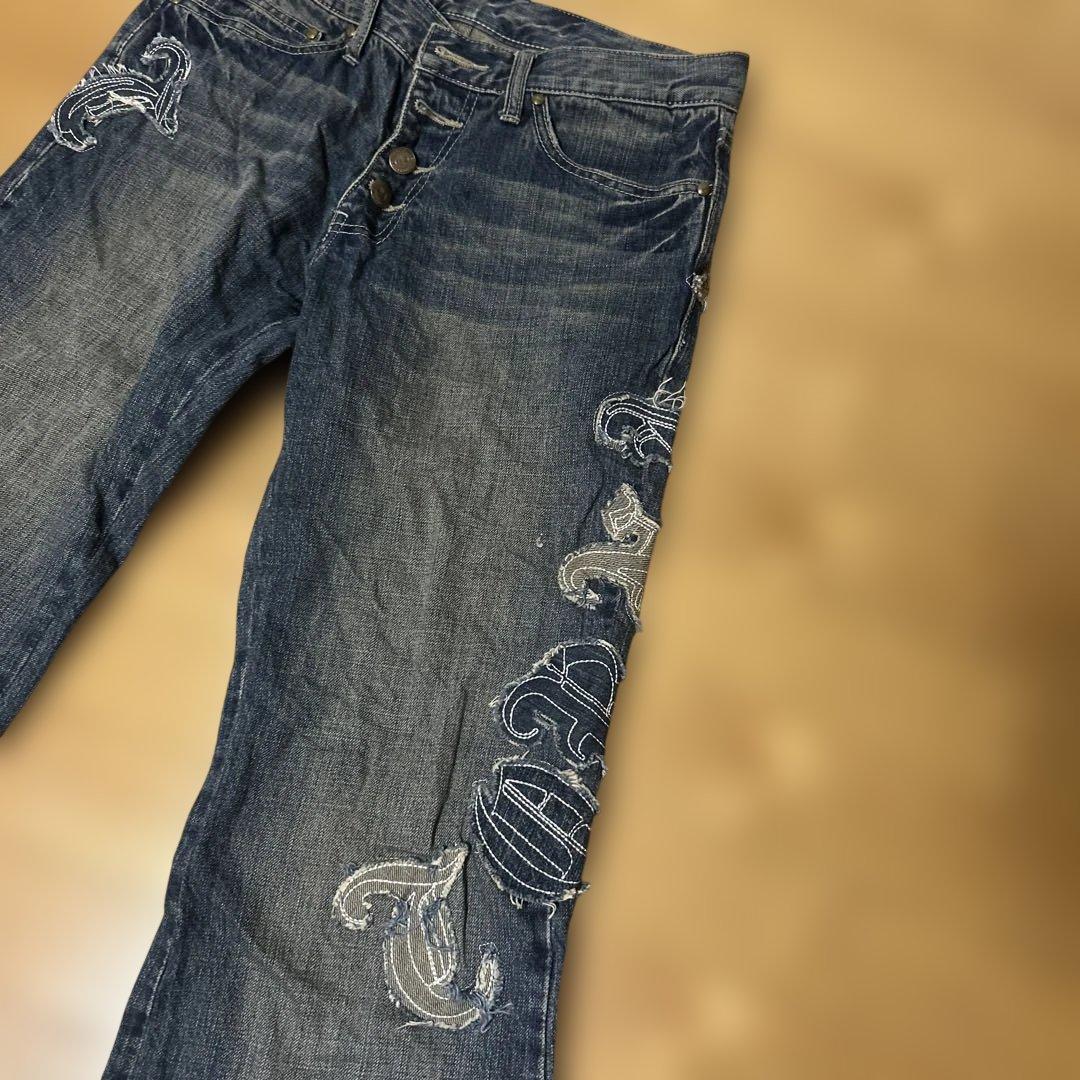 刺繍入りダークブルーブーツカットデニム　ヴィンテージ美品