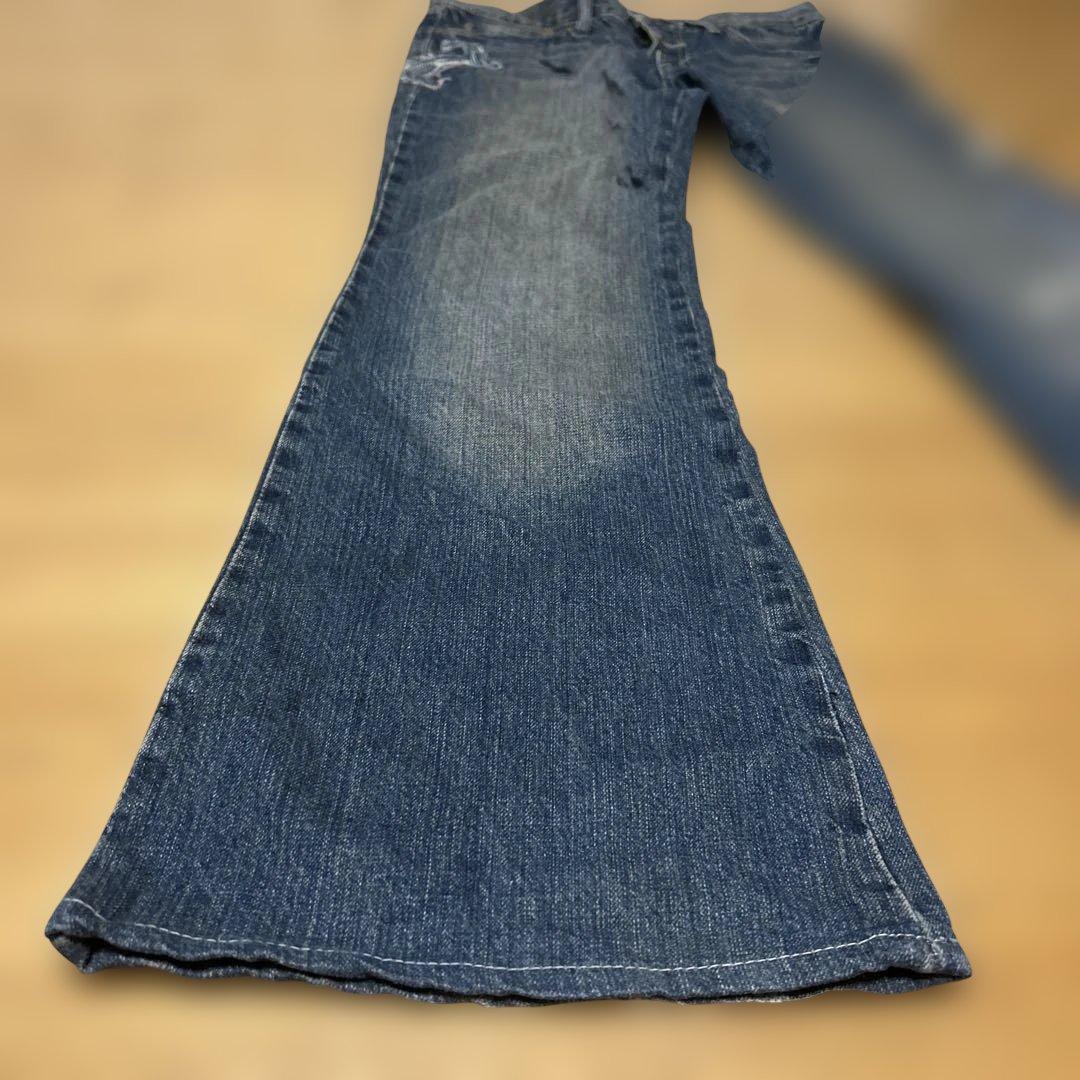 刺繍入りダークブルーブーツカットデニム　ヴィンテージ美品